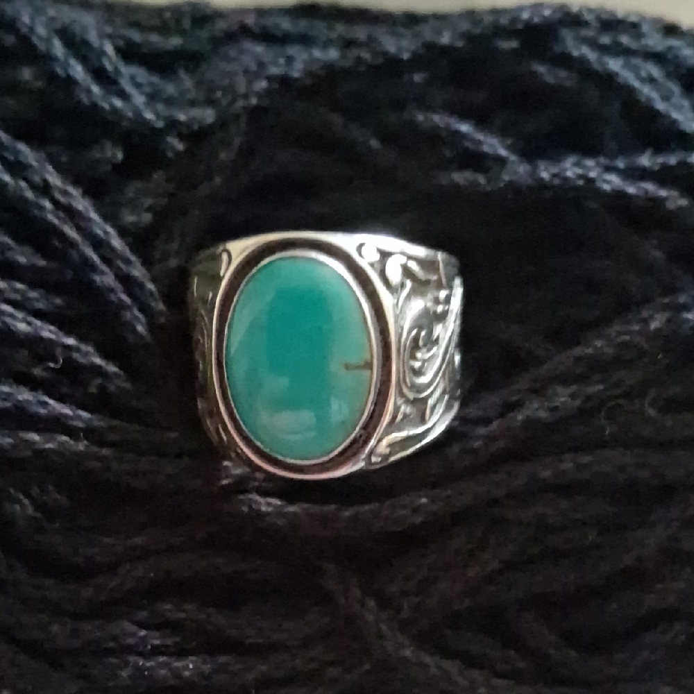 Turquoise Stone Silver Ring - image 1